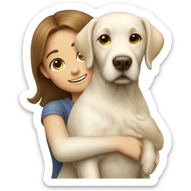 White Labrador Hugging a brown long hair girl sticker