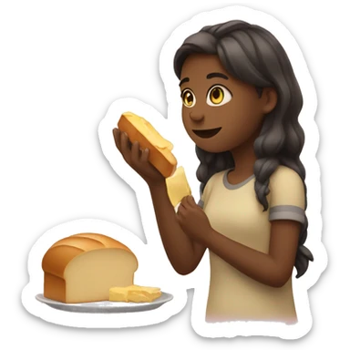 girl eats bread with butter  sticker