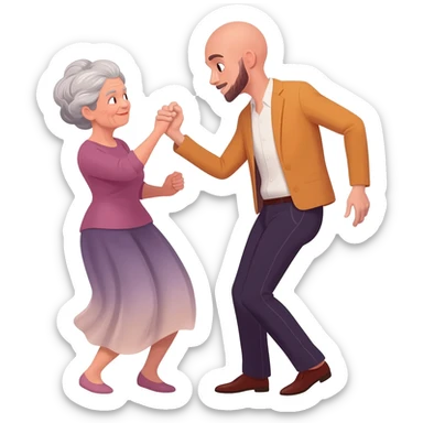 two elderly people, one is a woman the othe androgynous, partying sticker