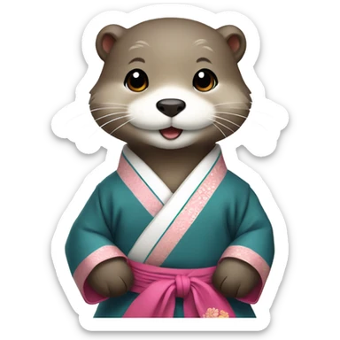 A cute otter wearing traditional Korean hanbok for Korean holidays, visible only up to its neck. sticker