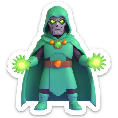 Doctor Doom with green magic energy and glowing eyes sticker