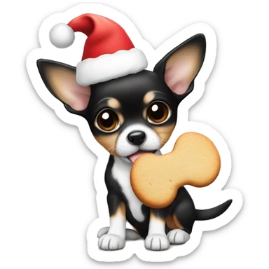 black & tan chihuahua puppy holding a christmas cookie sticker