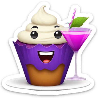 Happy faced purple muffin partying with Cocktail sticker
