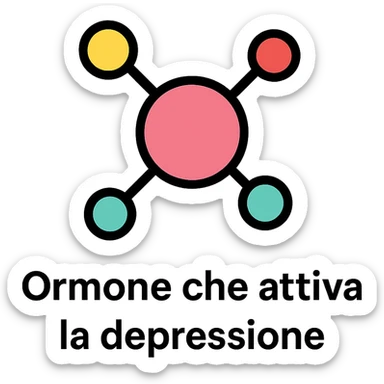 Add the Italian text 'Ormone che attiva la depressione' clearly and legibly on the image, maintaining a medical and clean style with a white background. sticker