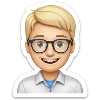 geeky software engineer with glasses and protruding teeth, simple, clear emoji style sticker