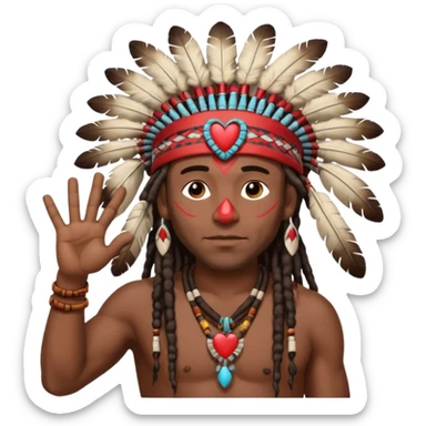 Black American man dark brown with dreads with a American Indian headdress with doing heart me sticker
