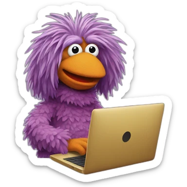 fraggle typing code on laptop sticker