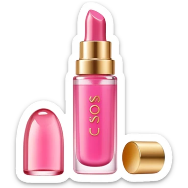 Gisou lip oil in pink color, small transparent bottle with gold cap, pink-tinted lip gloss, honey-infused beauty product sticker
