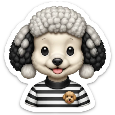 Poodle wearing black and white stripe shirt  sticker