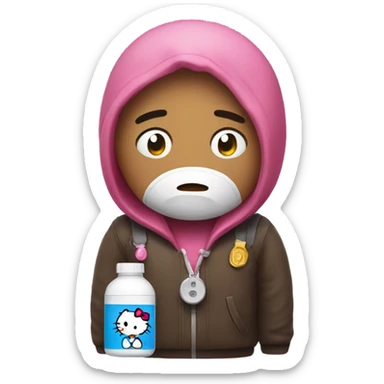 Crying sad tears depressed with a pill bottle hello kitty sticker