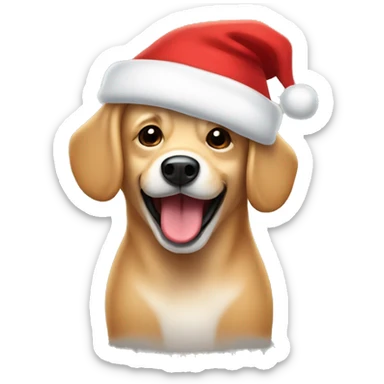 Small happy Tan dog with floppy ears in a Santa hat sticker