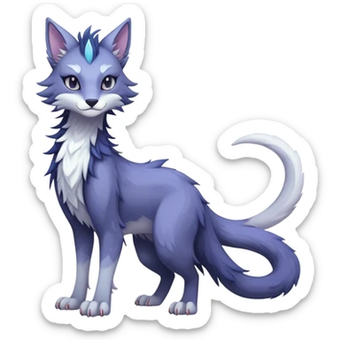 Kawaii dark edgy fantasy pastel ethereal feline-vernid-sergal-fursona animal creature with a tufted tail full body sticker