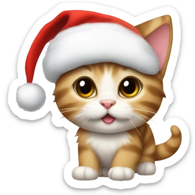 a kitten in a Santa Claus hat sticker