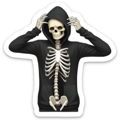 skeleton with skeleton hands in black hoodie get facepalm sticker
