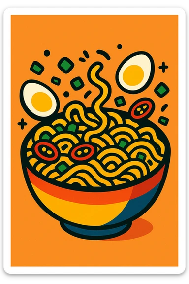 a bowl of noodles, playful style, vibrant toon illustration sticker