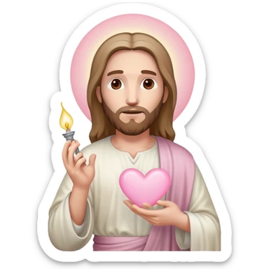 White Jesus holding light pink heart  sticker