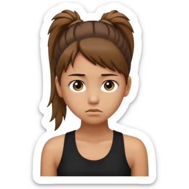 a tan girl with a ponytail, black tank top, . Looking sad sticker