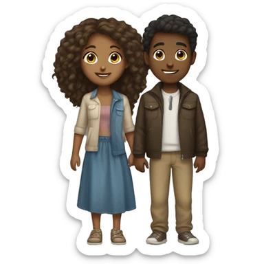 brown girl and light boy sticker