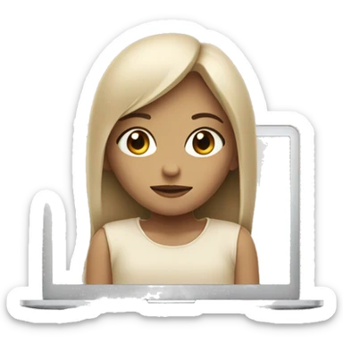 Half face of a girl behind the laptop. In beige tones sticker