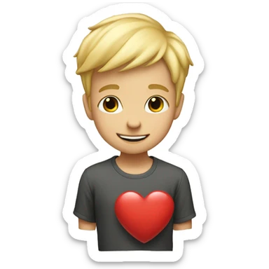 adoring blonde boy with heart sticker