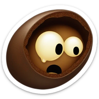 a coffee bean with a face, falling to its knees, looking upward with a grief-stricken face, asking "WHY??!??!!" sticker
