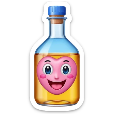 Smiling bottle of oil pink with silly face tongue out blue top sticker