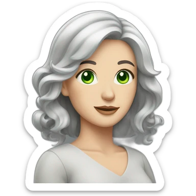 White woman with green eyes and shoulder length bows and gray hair sticker