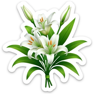 bouquet White Lily, luxuriant, stem, leaf, bud sticker