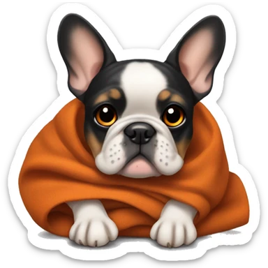 Black and tan frenchie with burnt orange blanket  sticker