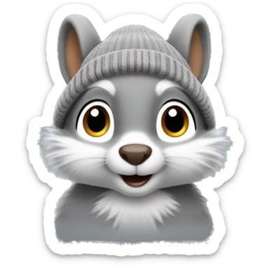 squirrel with fluffy ears and grey beanie sticker