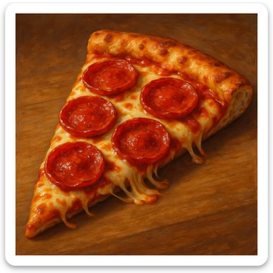 A slice of pepperoni pizza, delicious and cheesy, in general style, detailed and vibrant. sticker