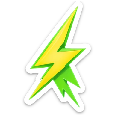 A single neon yellow lightning bolt emoji, glossy and smooth, vibrant neon green color, high detail, simple and cute design sticker