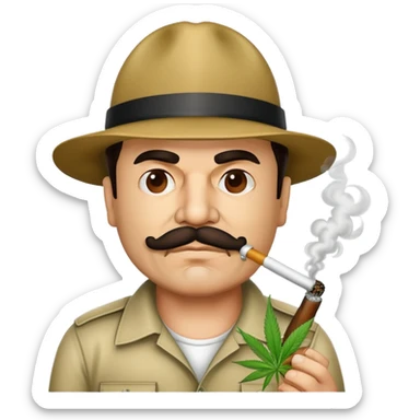 El Chapo drug lord with mustache smoking marijuana sticker