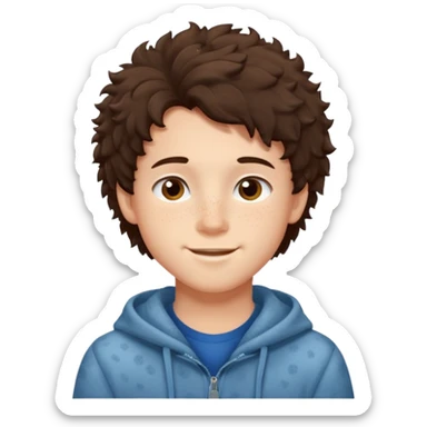 cute brunnete boy with fluffy hair light skin and freckles sticker