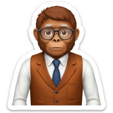 Orangutan secretary, old, glasses, vest sticker