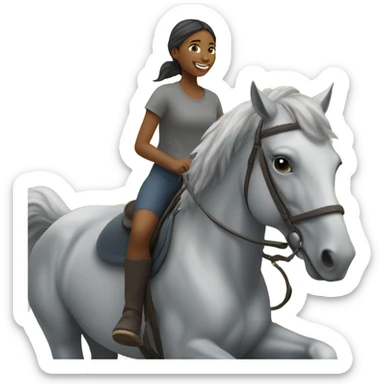 girl enjoying nature outdoors on a grey horse sticker
