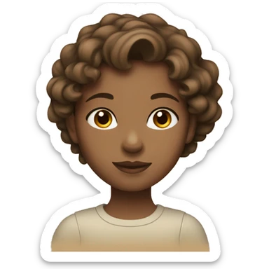 Girl with medium wavy brown hair, Brown eyes and medium skin tone, and holding an Apple Pencil sticker