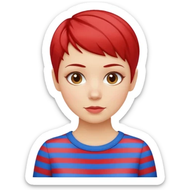 white girl pixie cut red and blue shirt sticker