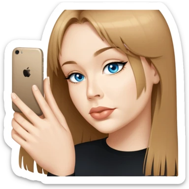 female, wearing black shirt, long middle-blonde hair with thin bangs sticker