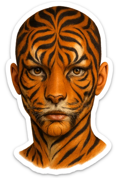 face with orange tiger stripes, digital illustration sticker