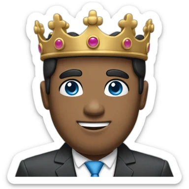 man with blue eyes and black hair wearing a crown and in office suit sticker