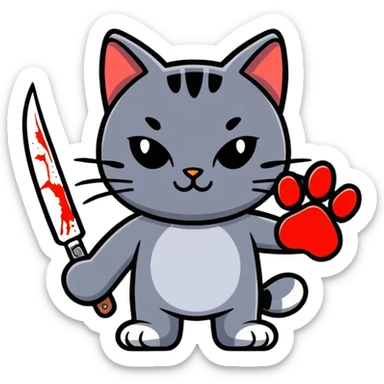 cat paw holding a bloody knife sticker