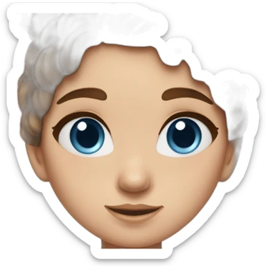 Girl with blue eyes, eyelashes, freckles, brown hair in two messy buns sticker