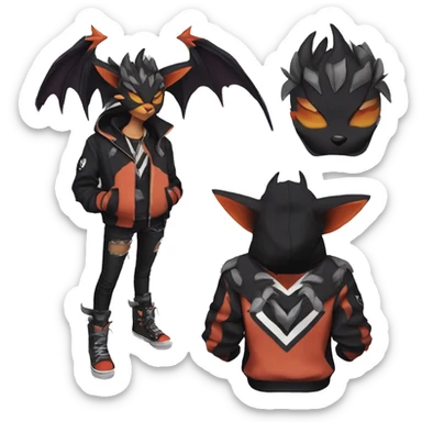 Cool Anthro Black Noivern-Quiana-Litten-Pokémon with edgy stripes hoodie spiked collar punk Full Body sticker