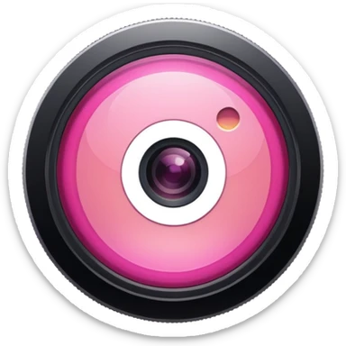 A round camera lens, apple emoji style, minimalist, with highlights, pink, only lens, variant 6 sticker
