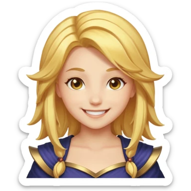 close-up face of Lux from League of Legends, smiling, golden hair sticker