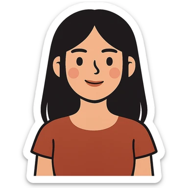 flat toon style pretty girl with straight black hair sticker