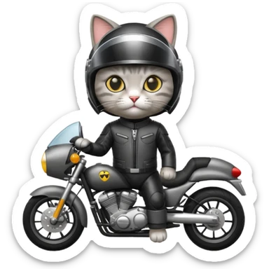 cat with motorcycle helmet and leather suit sticker