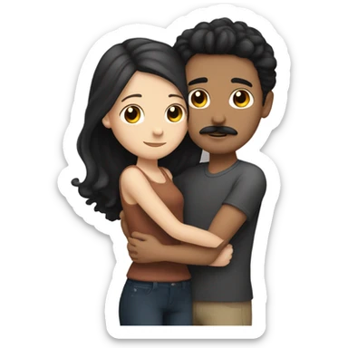 White boy with black hair and mustache hugging white girl with brunette hair sticker
