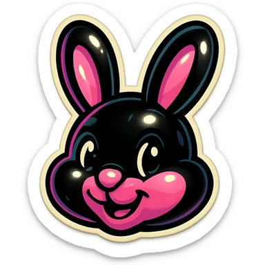 black and pink bunny face, cute and expressive, vintage sticker look sticker